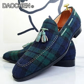 LUXUSMARKE HERREN LOAFERS SCHUHE GRÜN SCHWARZ GINGHAM QUASTE WILDLEDER CASUAL KLEIDUNG MANN SCHUHE ECHT LEDER LOAFERS FÜR MÄNNER